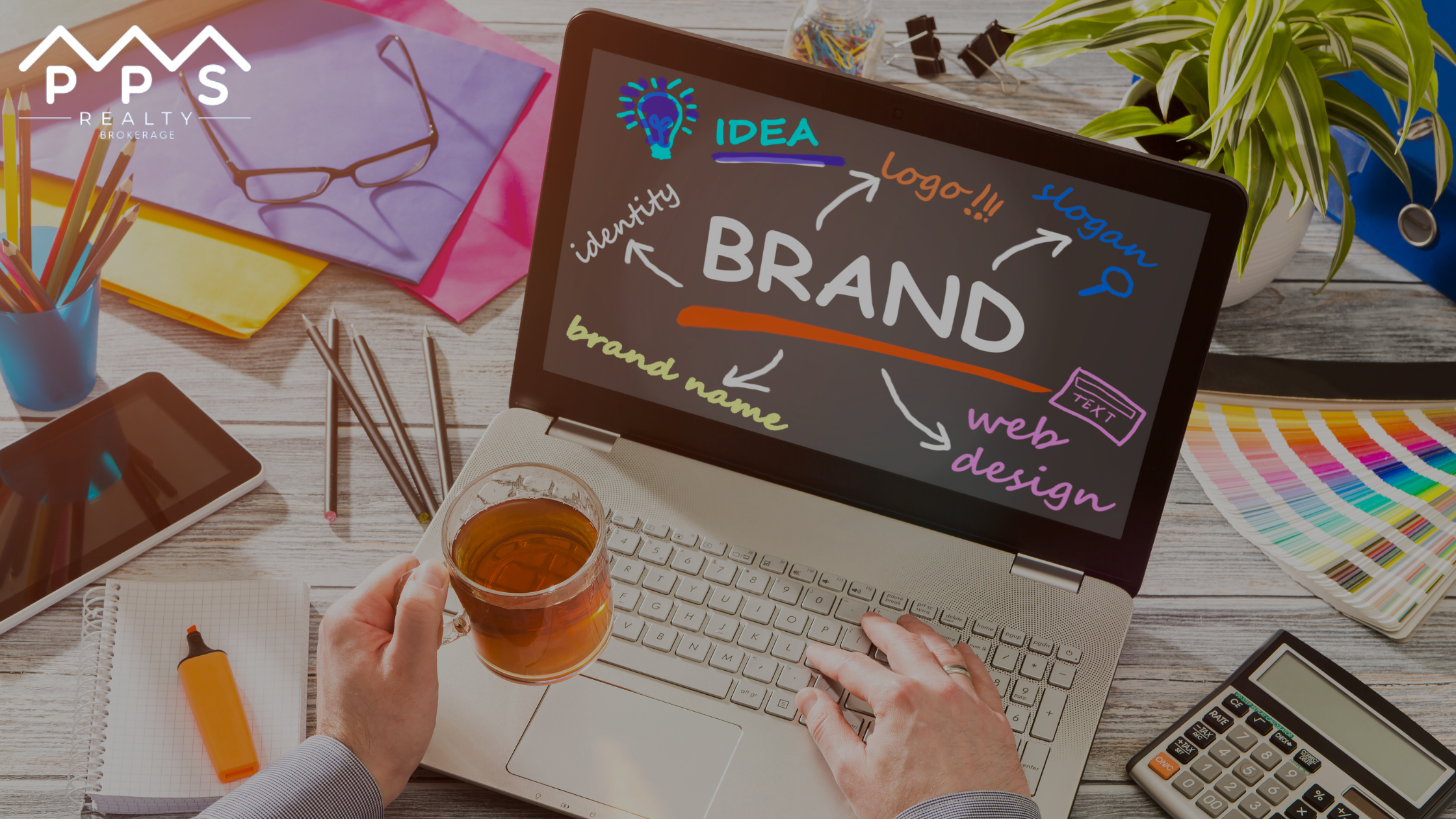 workspace with brand on computer