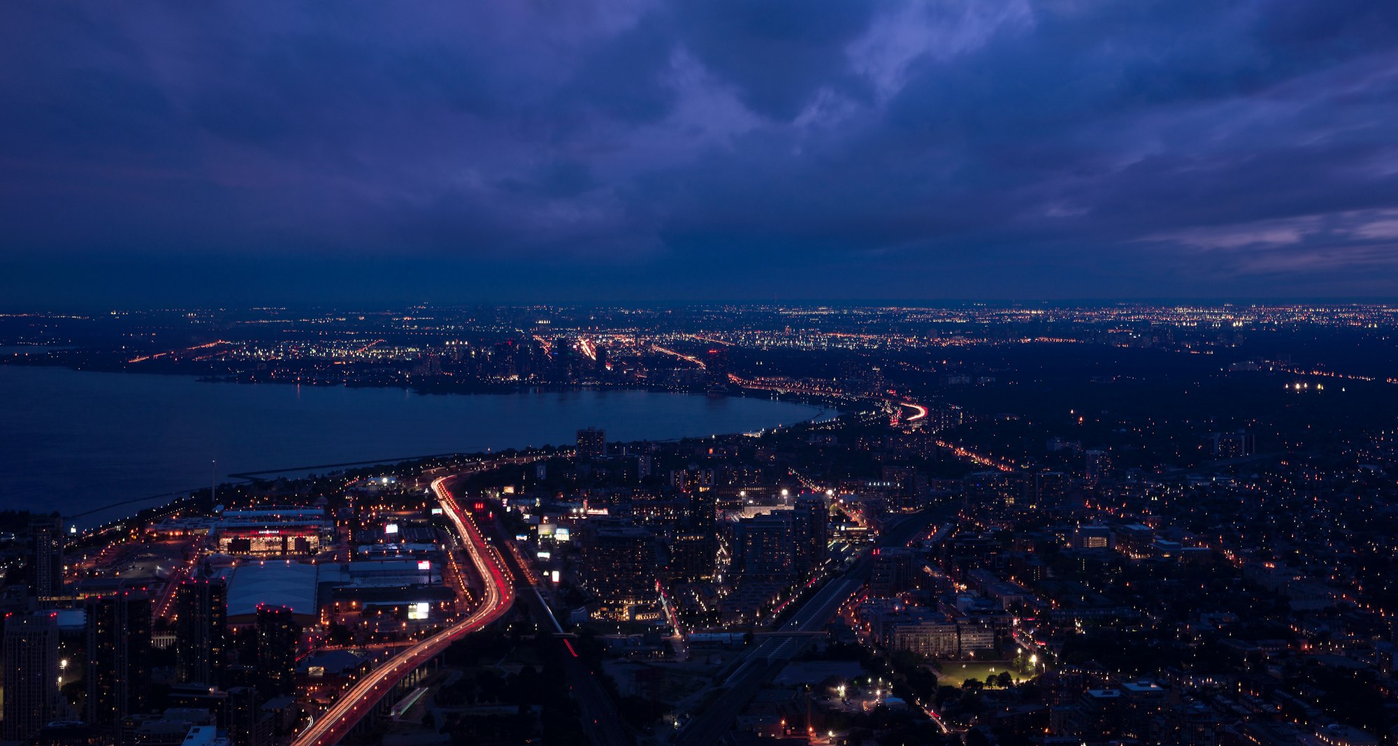 City of Toronto Canada at night from CN tower - moving to toronto